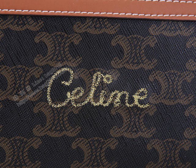 Celine女包 賽琳新品 老花系列 TRIOMPHE帆布混搭羊皮鏈條手包 100382金絲黃褐棕  slyd2167